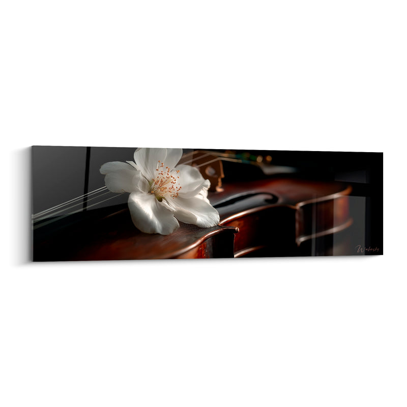 Tableau Musique fleur blanche violon brun ambré - Pause silencieuse - Edition Musique