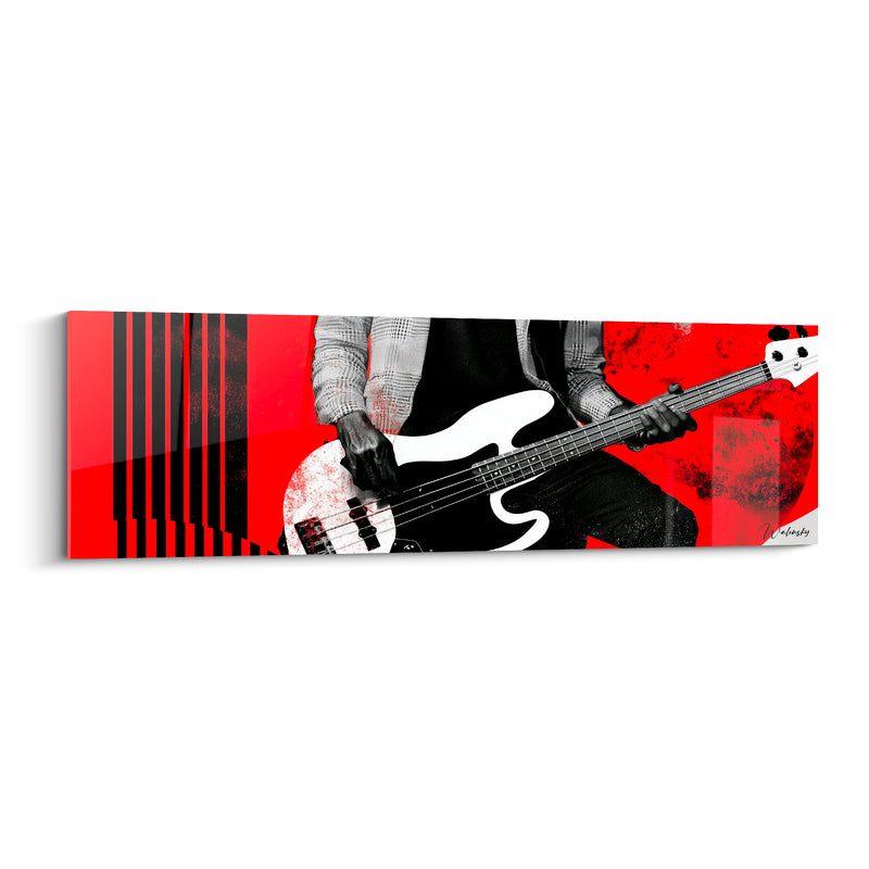 Tableau Musique rouge et noir basse blanche - Bassiste ganté - Edition Musique