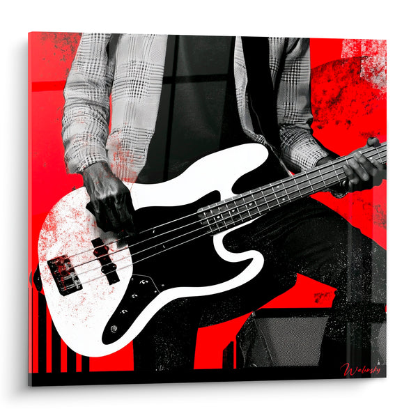 Cuadro Música rojo y blanco guitarra bajo - Ritmo urbano - Edición Música