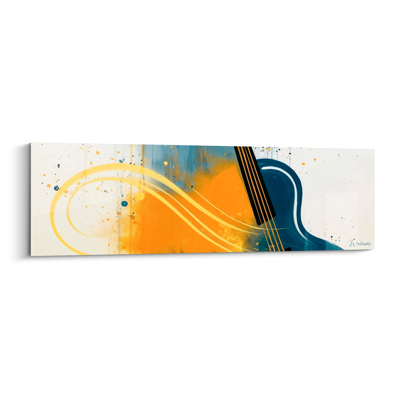 Tableau Musique guitare bleu marine et ocre abstraite - Vibration mélodique - Edition Musique