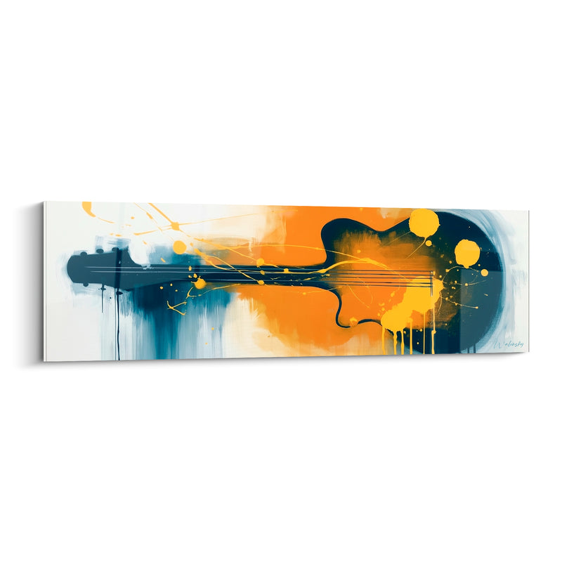 Tableau Musique bleu marine et jaune guitare éclaboussée - Gouttes de peinture - Edition Musique
