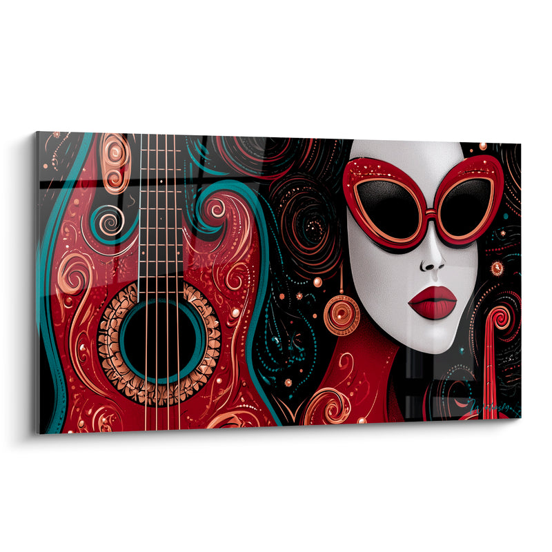 Tableau Musique guitare bordeaux et bleu turquoise - Diva envoûtante - Edition Musique