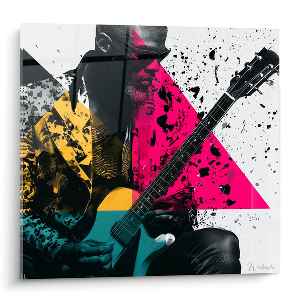 Cuadro Música guitarrista rosa fucsia y amarillo mostaza - Acorde vibrante - Edición Música