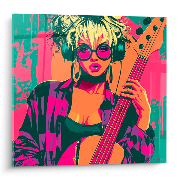 Music Painting Guitarist Pink and Turquoise Pop - Rock Attitude - Music Edition