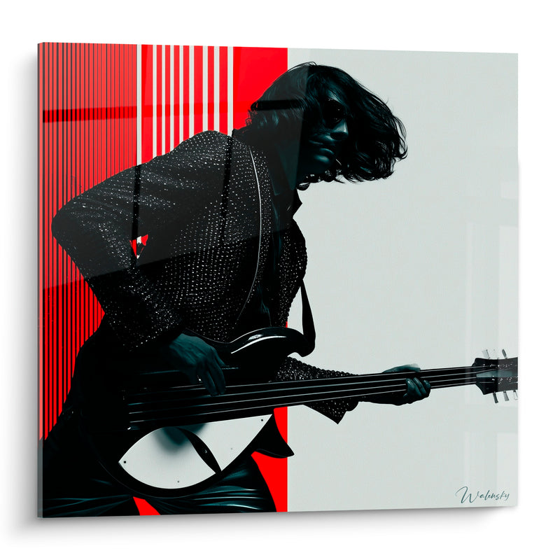 Tableau Musique rouge et noir guitariste rayures - Vibration électrique - Edition Musique