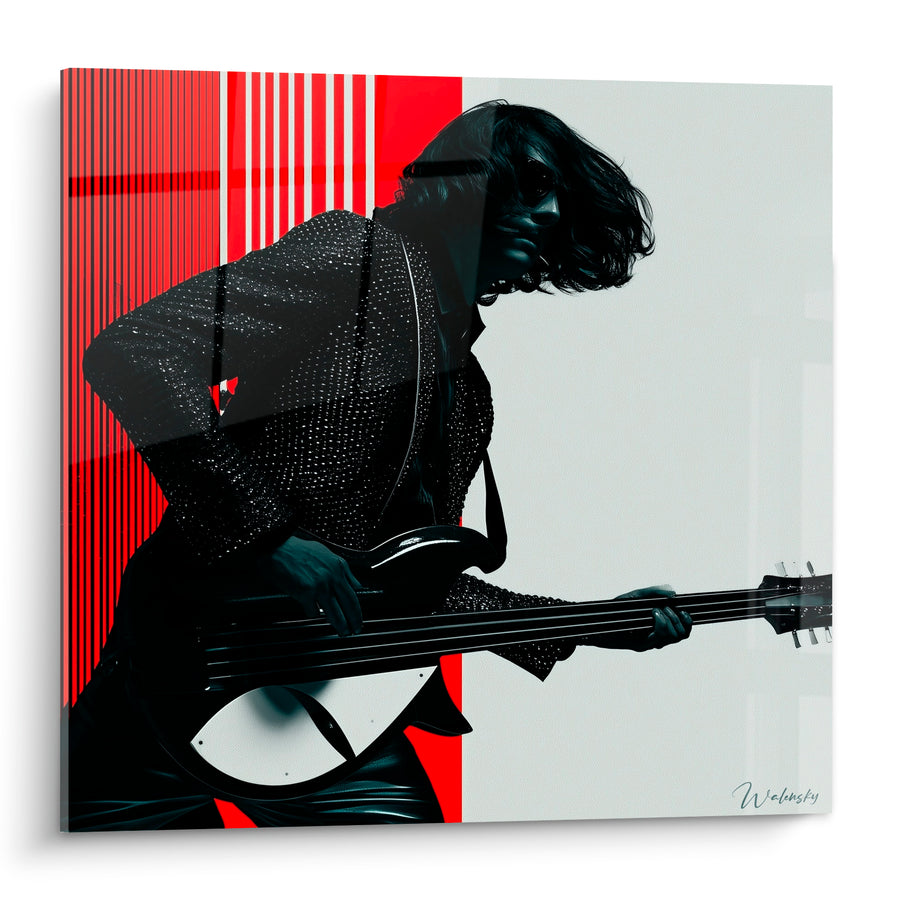 Tableau Musique rouge et noir guitariste rayures - Vibration électrique - Edition Musique