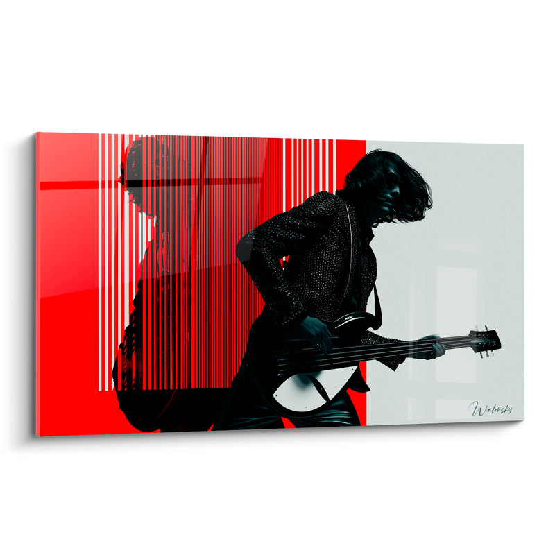 Tableau Musique guitariste rouge et blanc rayures - Décharge électrique - Edition Musique