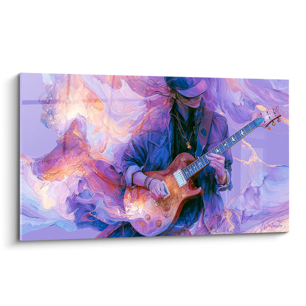 Cuadro Música violeta y ámbar guitarrista con sombrero - Remolino nacarado - Edición Música