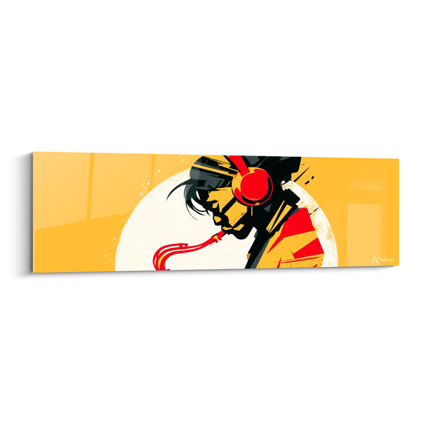 Cuadro Música amarillo mostaza y rojo auriculares - Inmersión sonora total - Edición Música