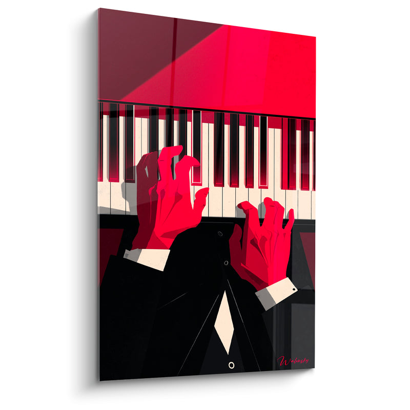 Tableau Musique rouge et noir mains pianiste - Vertige de la note - Edition Musique