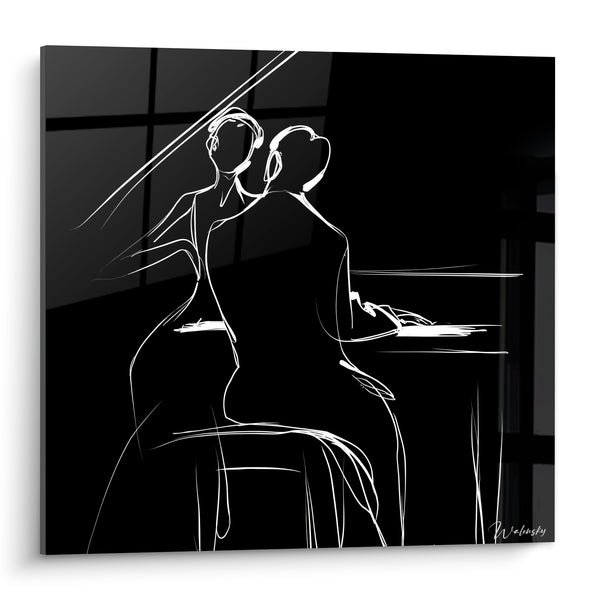 Gemälde Musik schwarz-weiß Pianist elegant - Nachtliche Vertrautheit - Musik Edition