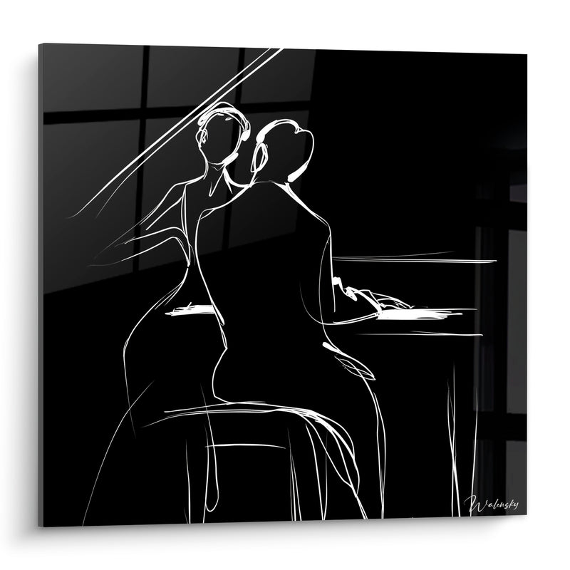 Tableau Musique noir et blanc pianiste élégante - Complicité nocturne - Edition Musique