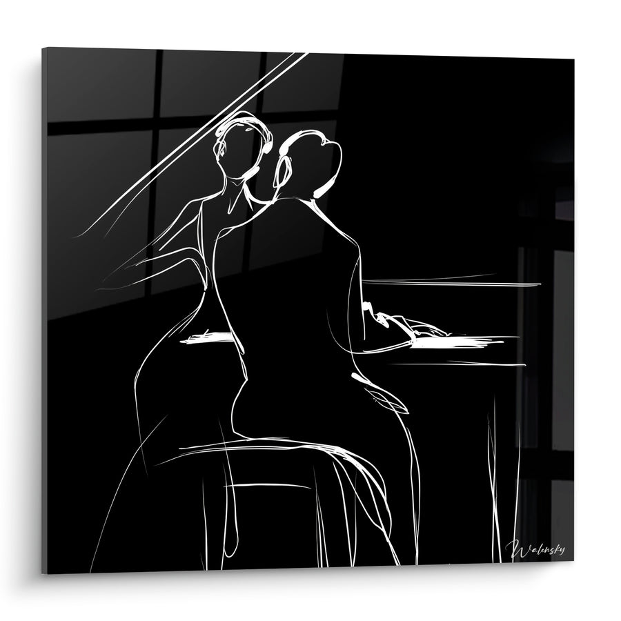 Tableau Musique noir et blanc pianiste élégante - Complicité nocturne - Edition Musique
