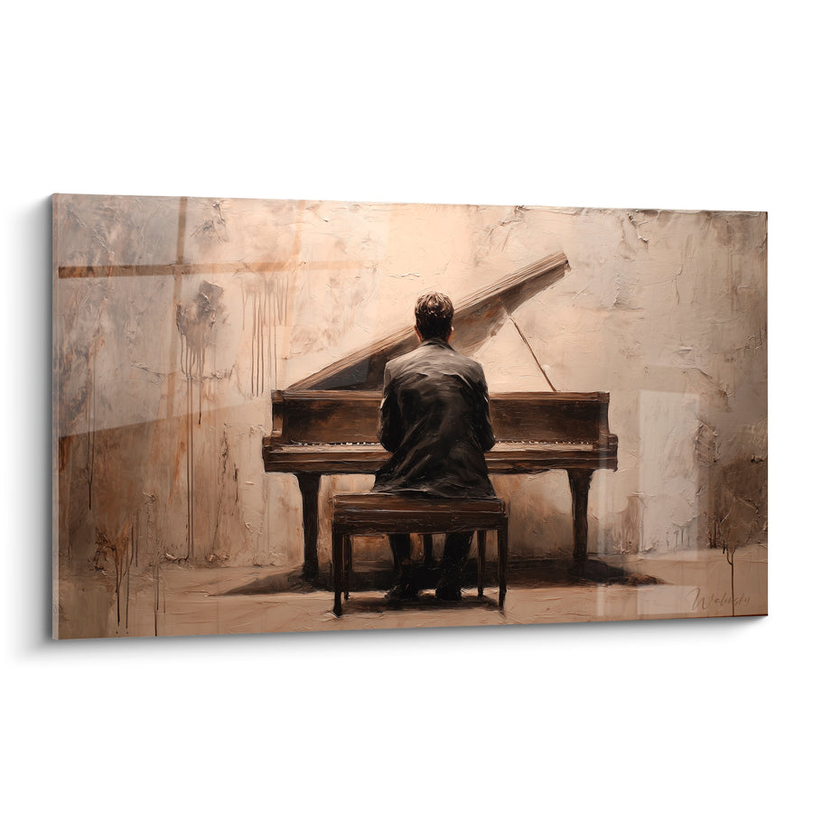 Tableau Musique brun beige piano à queue ouvert - Couvercle levé du piano - Edition Musique