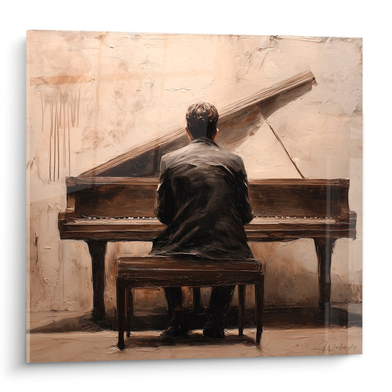 Tableau Musique brun sable pianiste de dos - Coulures murales - Edition Musique