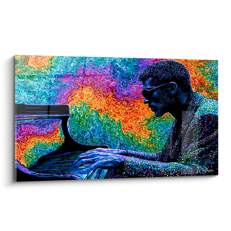 Tableau Musique violet et vert tourbillons psychédéliques - Lunettes du pianiste - Edition Musique