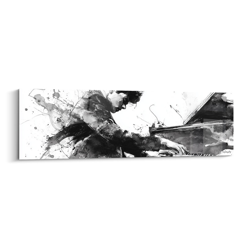 Tableau Musique noir et blanc pianiste éclaboussures encre - Souffle du concert - Edition Musique