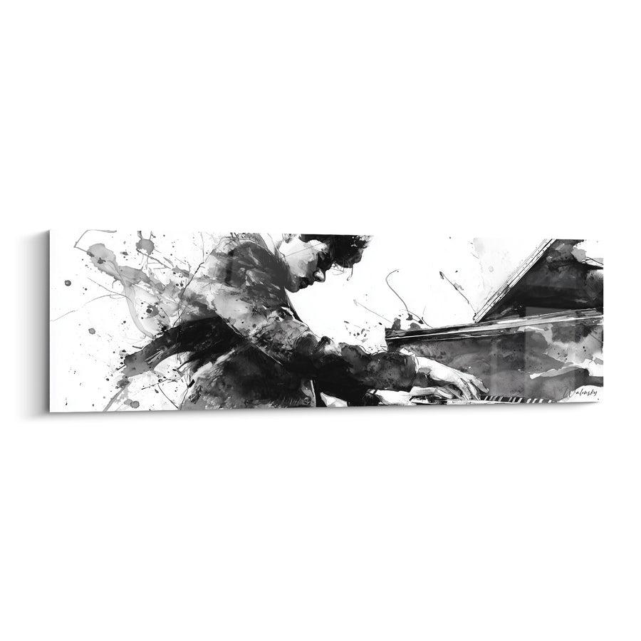 Tableau Musique noir et blanc pianiste éclaboussures encre - Souffle du concert - Edition Musique