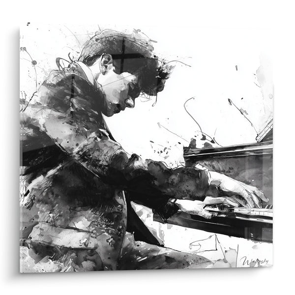 Cuadro Música pianista blanco y negro tinta salpicada - Trance musical - Edición Música