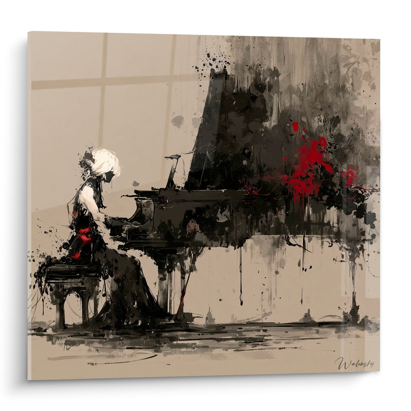 Tableau Musique pianiste robe noire éclaboussures rouges - Récital nocturne - Edition Musique