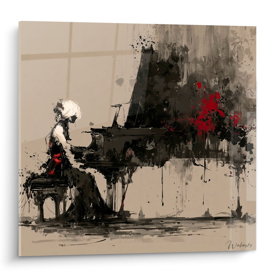 Tableau Musique pianiste robe noire éclaboussures rouges - Récital nocturne - Edition Musique