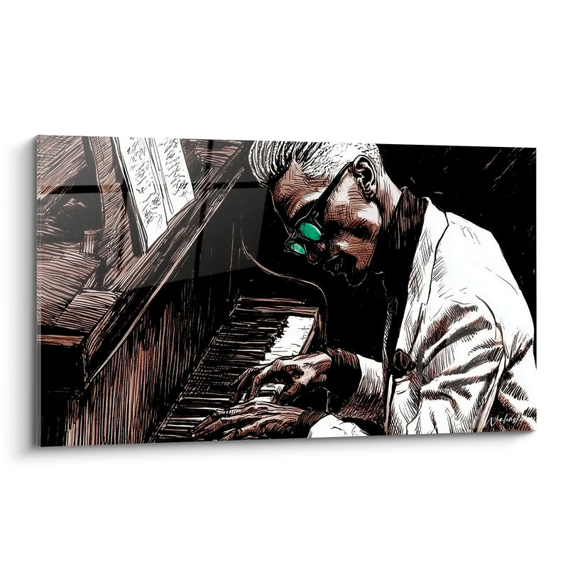 Tableau Musique pianiste lunettes vertes veste blanche - Transe du jazzman - Edition Musique