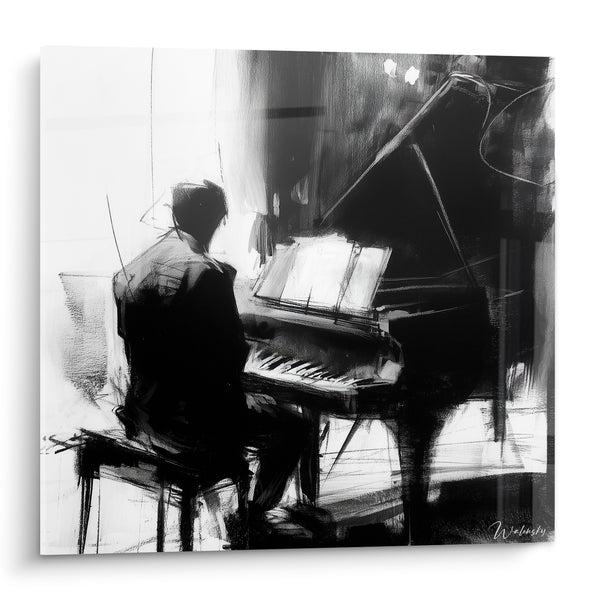 Cuadro Música blanco y negro pianista esbozado - Momento de recogimiento - Edición Música