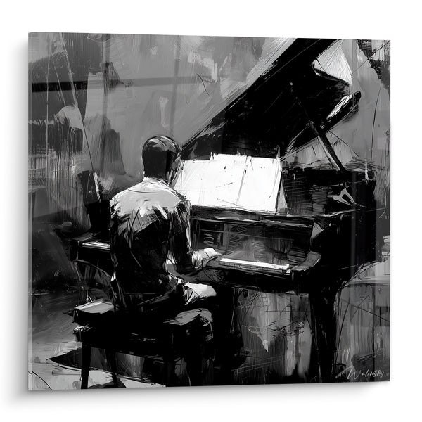 Cuadro Música pianista blanco y negro en piano de cola - Concierto íntimo - Edición Música