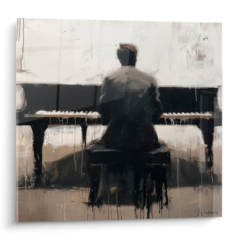Tableau Musique noir et beige pianiste double clavier - Deux claviers symétriques - Edition Musique