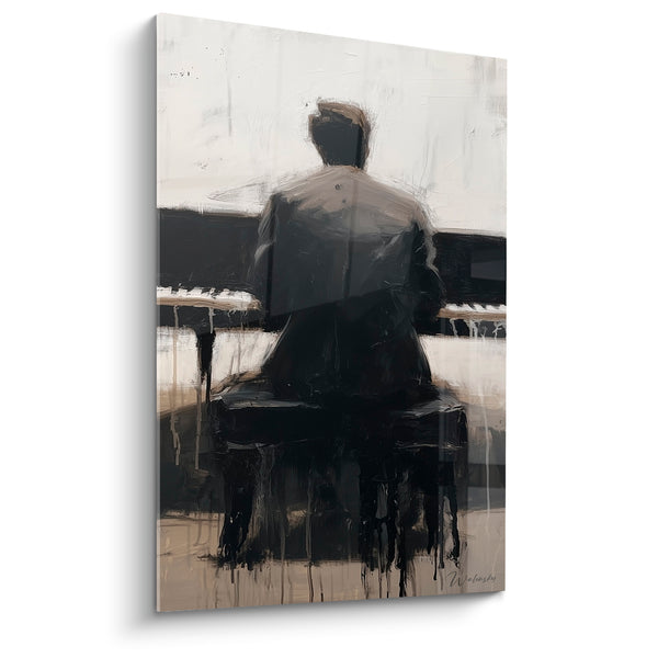 Music Painting black and beige pianist dripping - Black vertical drips - Music Edition