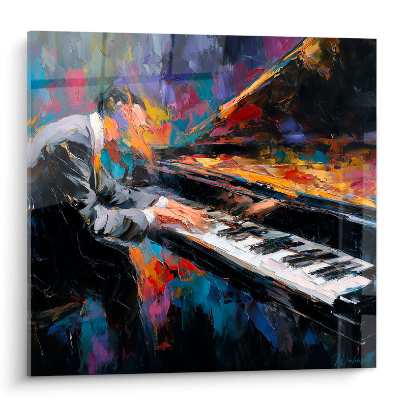 Tableau Musique pianiste bleu turquoise doré - Transe pianistique - Edition Musique