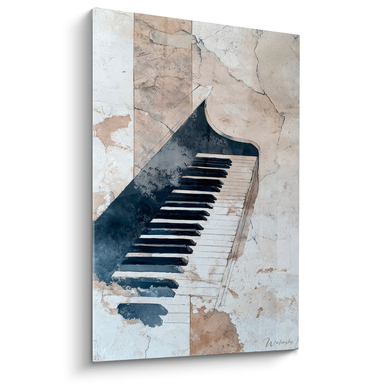 Tableau Musique clavier anthracite beige texture murale - Mémoire suspendue - Edition Musique