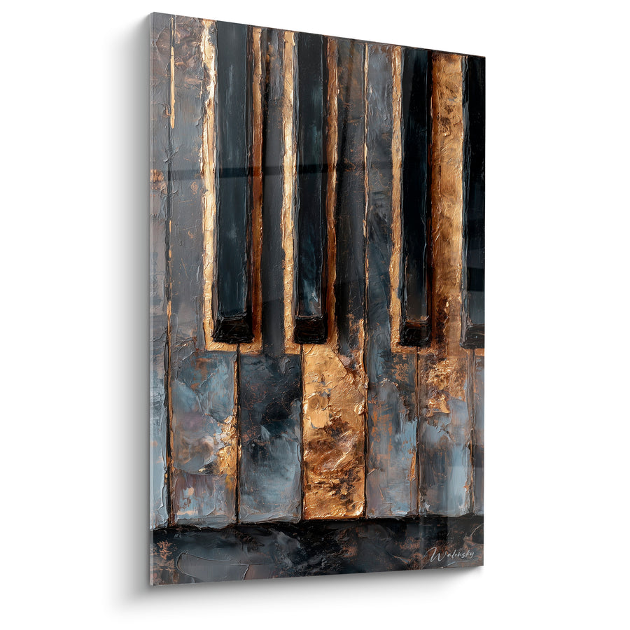 Tableau Musique gris anthracite doré touches empâtées - Empreinte du couteau - Edition Musique