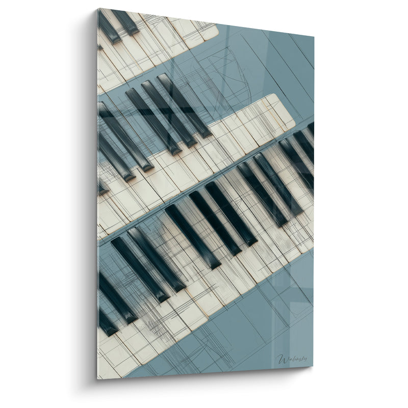 Tableau Musique clavier gris bleu ivoire esquisse technique - Lignes de construction - Edition Musique