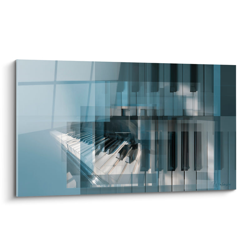 Tableau Musique bleu ardoise et blanc clavier fragmenté - Mémoire d'une mélodie - Edition Musique