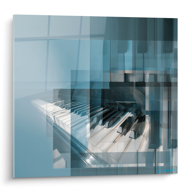 Tableau Musique piano bleu ardoise et blanc fragmenté - Mémoire fragmentée - Edition Musique