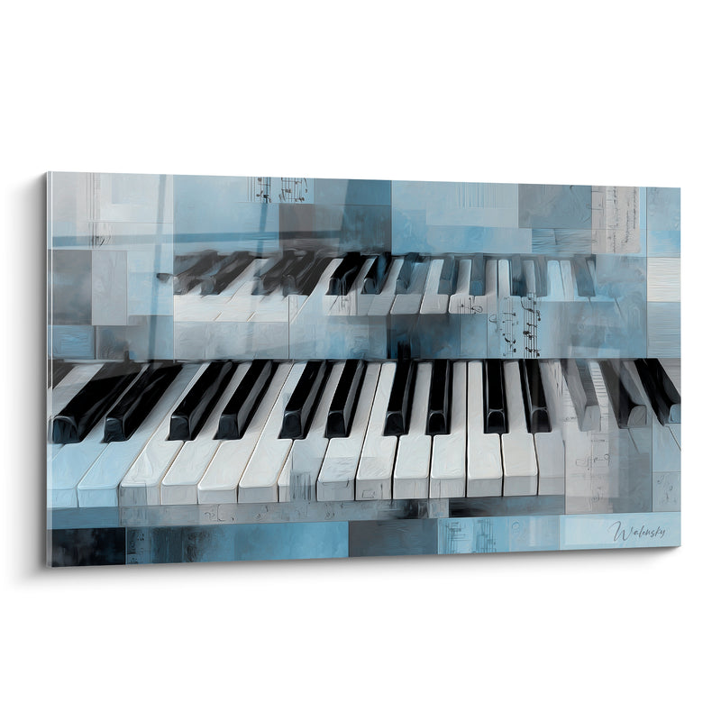 Tableau Musique bleu ardoise et blanc touches piano - Partition suspendue - Edition Musique