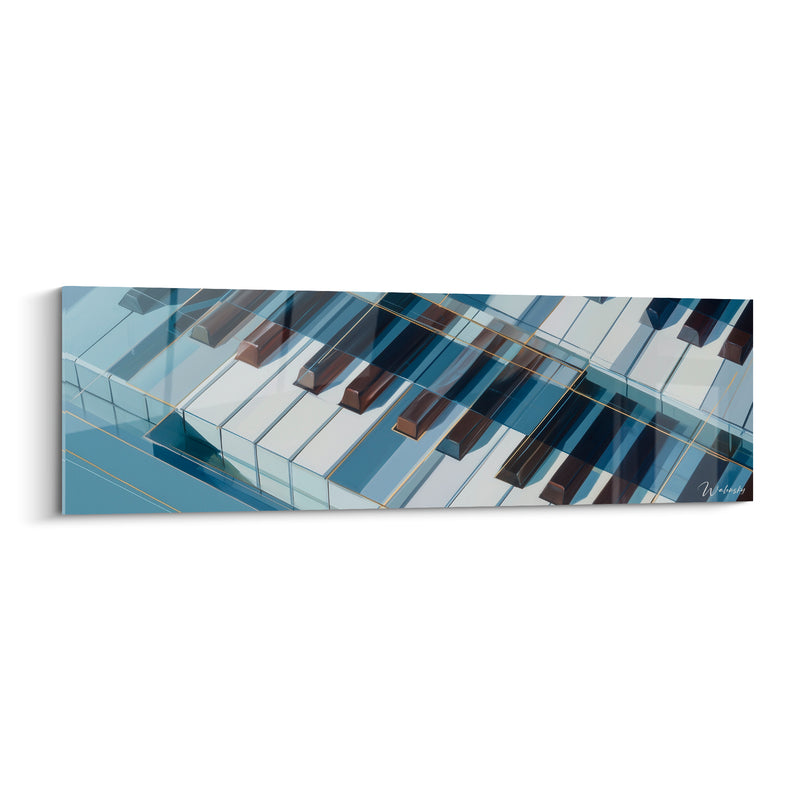 Tableau Musique bleu acier et brun lignes dorées - Filaments lumineux entrecroisés - Edition Musique