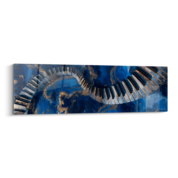 Blue Navy and Gold Music Painting Liquid Marble - Golden Marbled Background - Music Edition