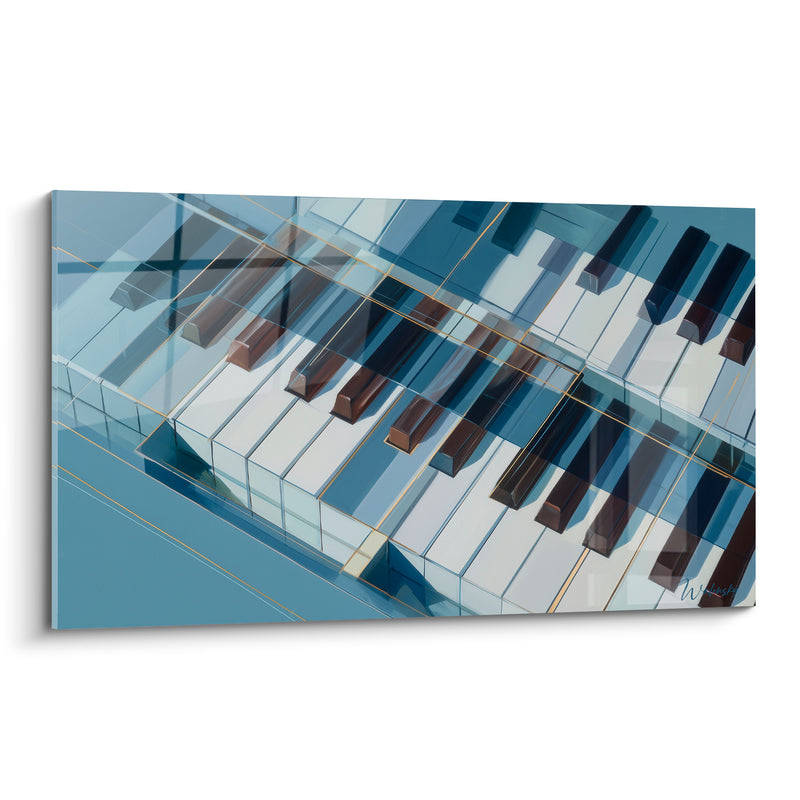 Tableau Musique clavier bleu acier et brun facettes vitrées - Reflets prismatiques - Edition Musique