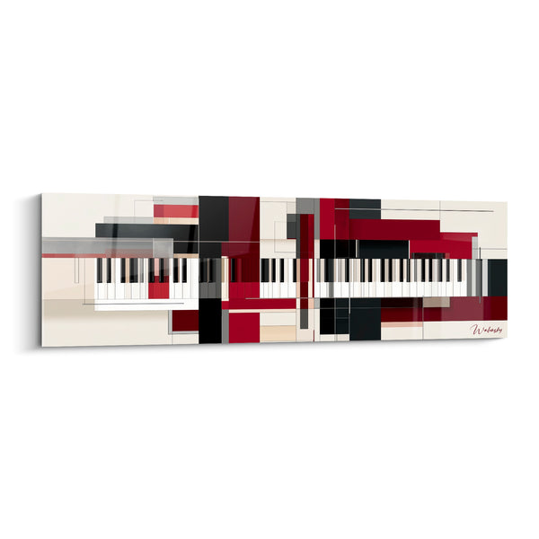 Cuadro Música burdeos y gris, teclados fragmentados múltiples - Paneles geométricos superpuestos - Edición Música