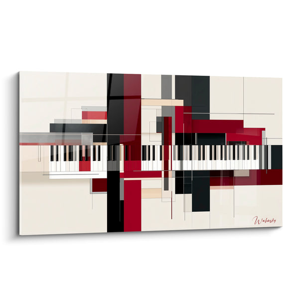 Music Painting Burgundy and Ivory Overlapping Blocks - Architected Rectangles - Music Edition