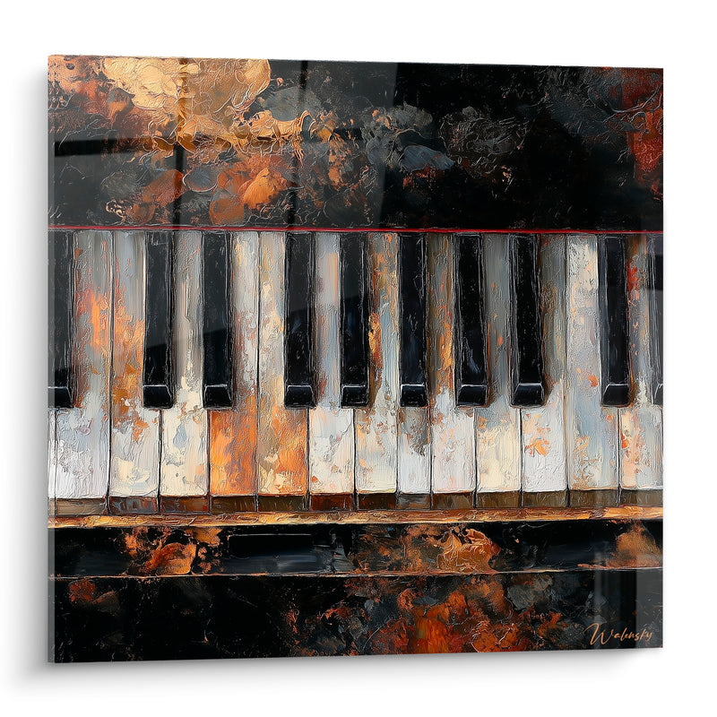 Tableau Musique noir cuivré touches rongées liseré rouge - Filet écarlate - Edition Musique