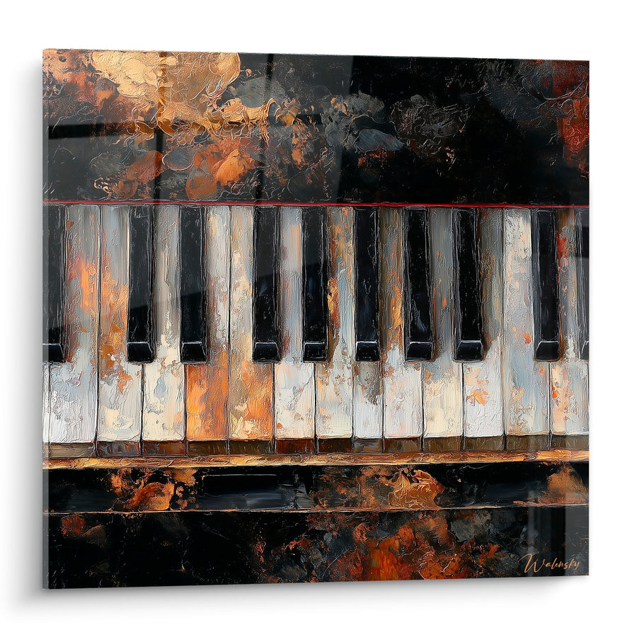Tableau Musique noir cuivré touches rongées liseré rouge - Filet écarlate - Edition Musique