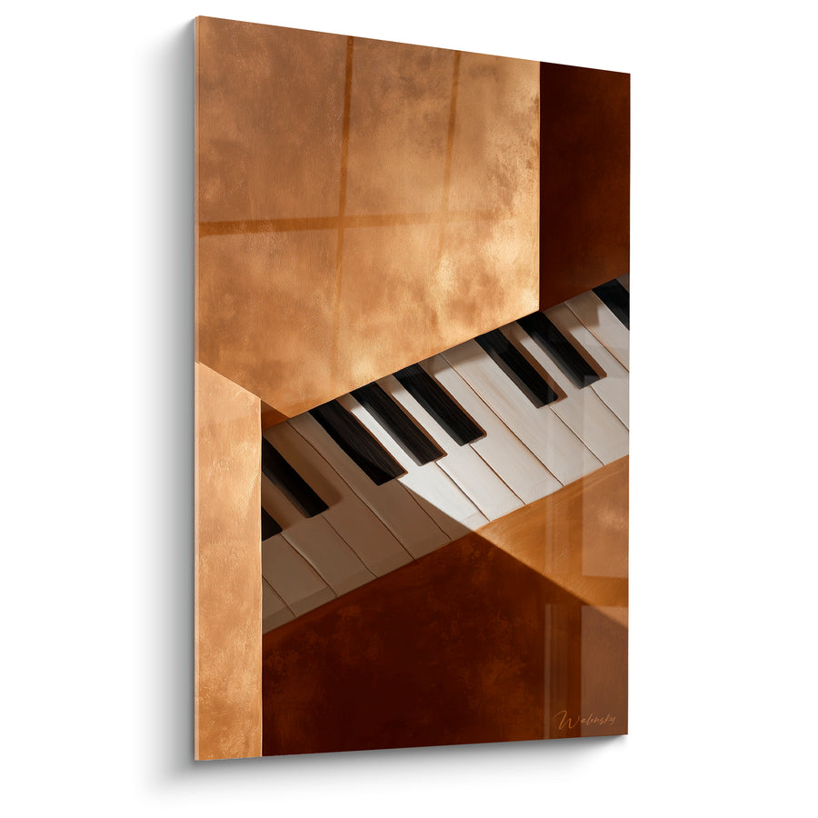 Tableau Musique doré et brun clavier fragmenté triangles - Facettes géométriques - Edition Musique