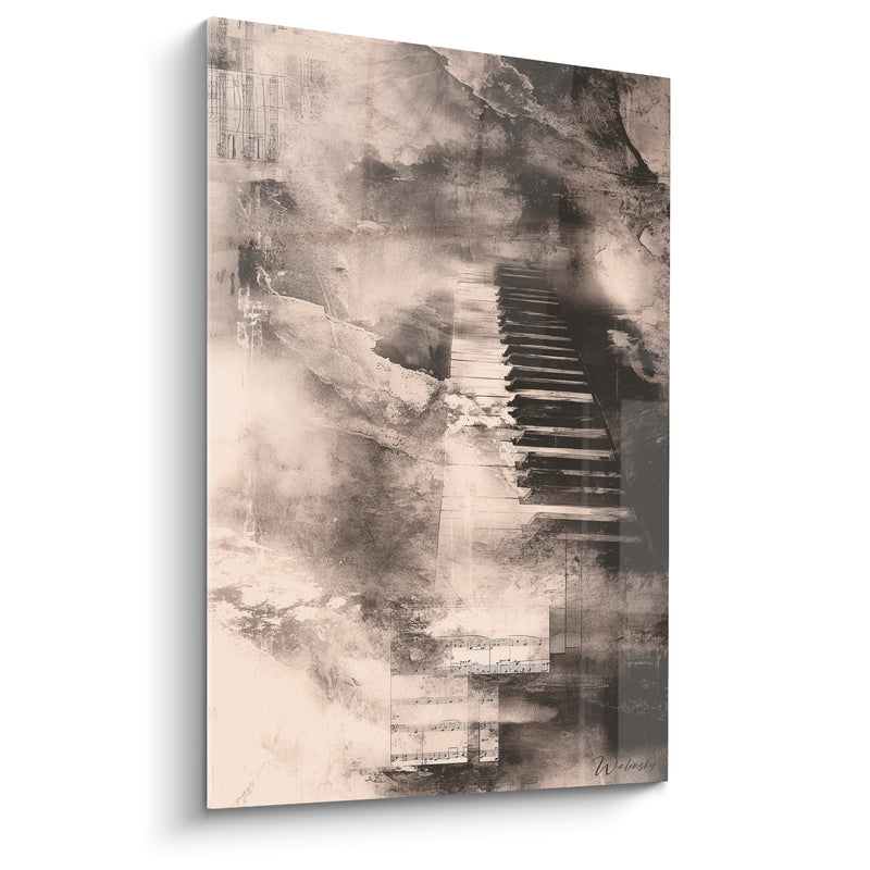 Tableau Musique clavier ivoire et anthracite en collage - Écho d'une sonate - Edition Musique