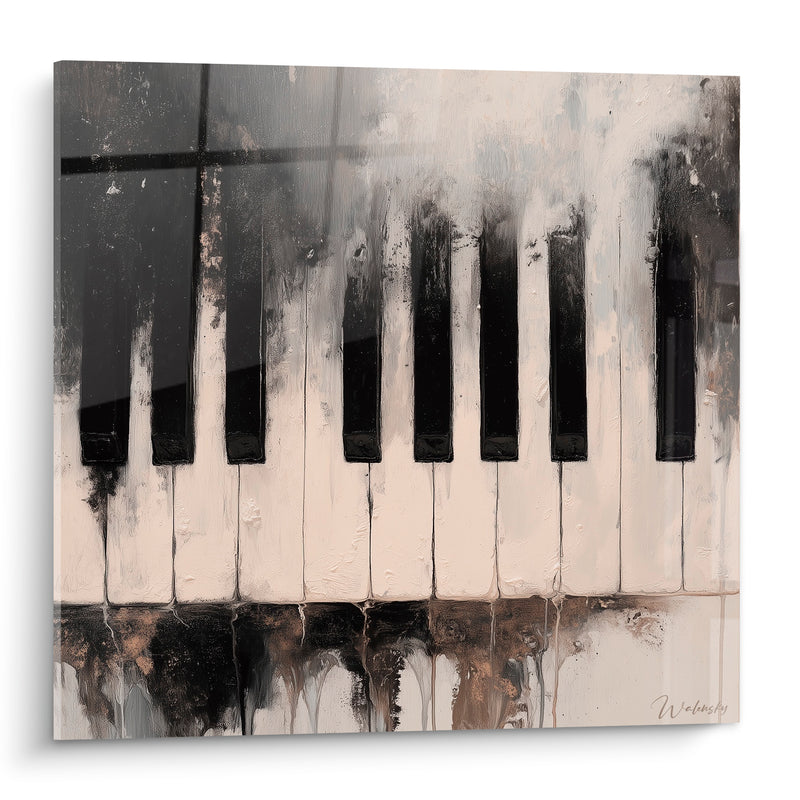 Tableau Musique noir et beige coulures brunes - Traînées de peinture - Edition Musique