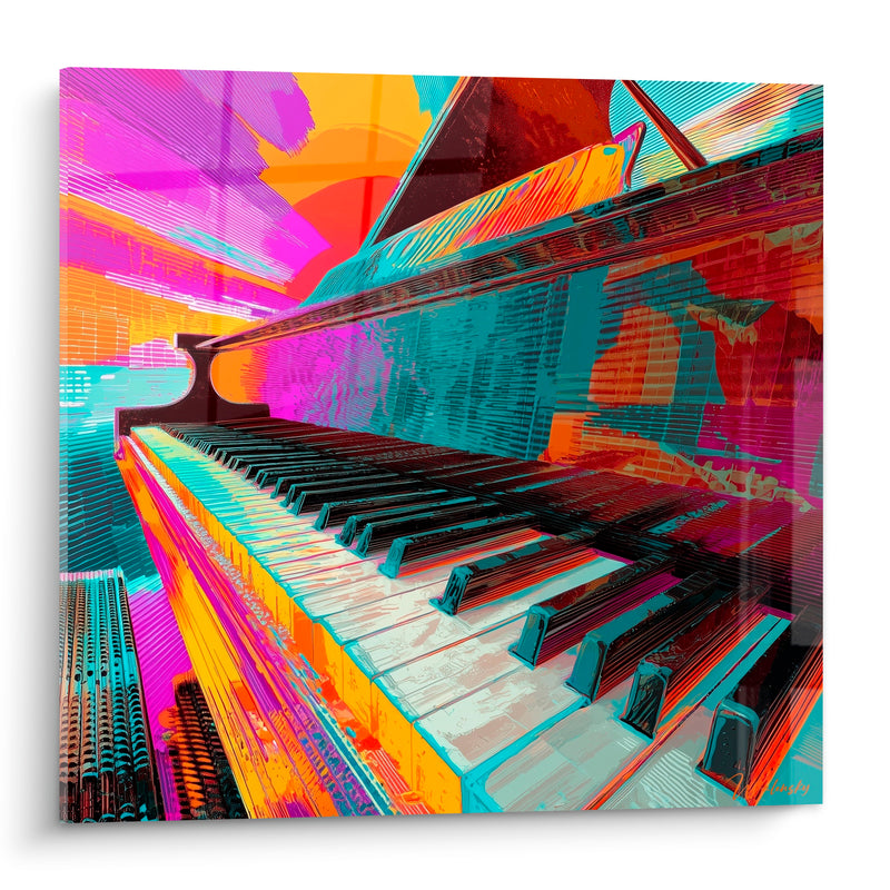 Tableau Musique piano magenta et turquoise éclatant - Vibration sonore - Edition Musique