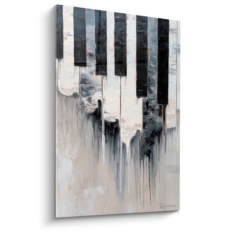 Tableau Musique noir et ivoire touches ruisselantes - Coulures verticales grises - Edition Musique