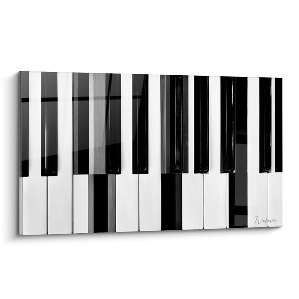 Cuadro Música blanco y negro reflejos verticales teclas - Teclado en primer plano - Edición Música